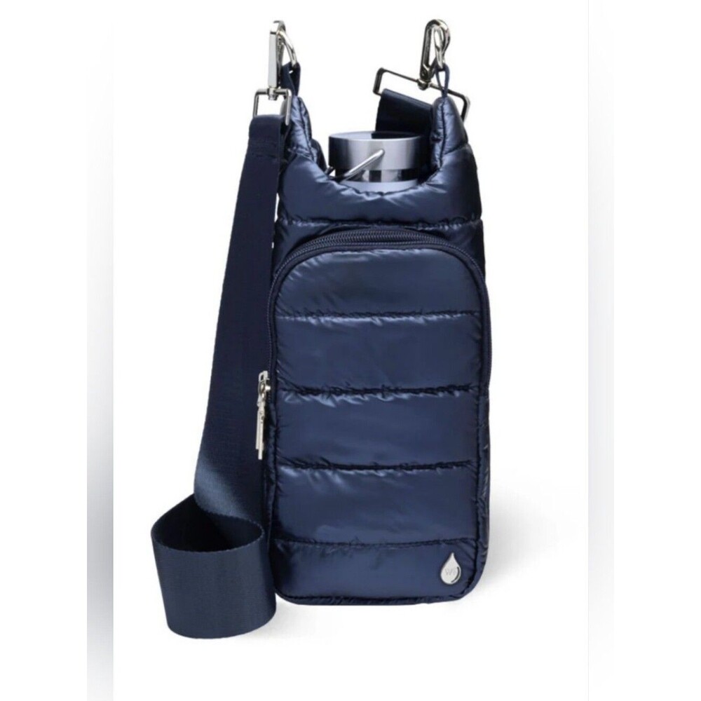 New WanderFull Navy Blue Shiny HydroBag Puffer Water Bottle Wallet Pockets